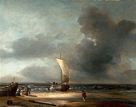Pêcheurs sur une plage à marée basse