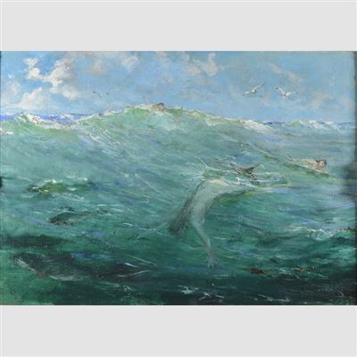 MERMAIDS PLAYING IN THE SEA WITH FISH