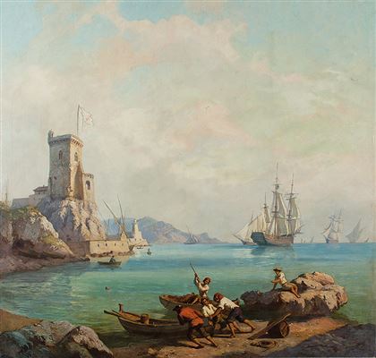 Marina mediterranea con pescatori