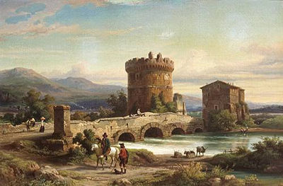 A VIEW OF THE PONTE LUCANO AND THE SEPOLCRO DE PLAUTII AT TIVOLI