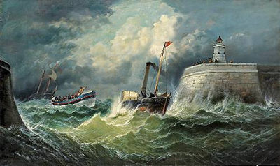 THE RAMSGATE LIFEBOAT 'BRADFORD' WITH THE RESCUED CREW OF THE 'INDIAN CHIEF' ON BOARD