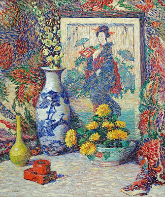 STILL LIFE OF VASES, CRYSANTHAMUMS, AND A JAPANESE PRINT by Lillian Burk Meeser - Auction record, sale price, and art valuation. Compare with similar artists and explore comparable artworks.