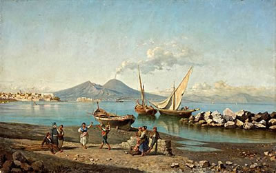 A view of the Bay of Naples with figures dancing on the shore by Giuseppe Carelli - Auction record, sale price, and art valuation. Compare with similar artists and explore comparable artworks.