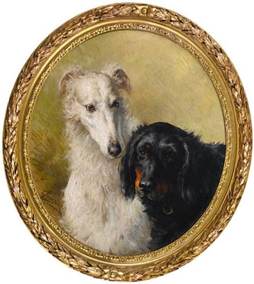 PORTRAIT OF A BORZOI AND A GORDON SETTER