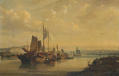 A VIEW OF JUNKS ON THE PEARL RIVER, CHINA