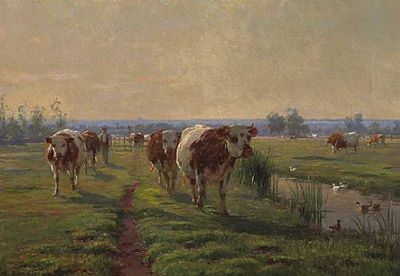 CATTLE RETURNING FROM PASTURE by Léon Barillot - Auction record, sale price, and art valuation. Compare with similar artists and explore comparable artworks.