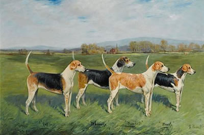 Prize Fox Hounds in a landscape (pair)