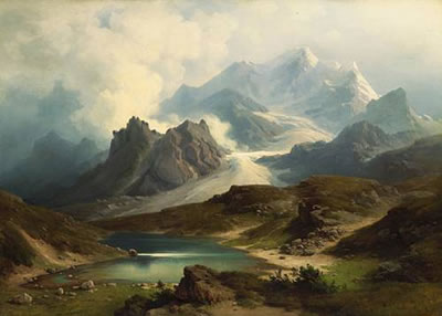 A mountainous landscape with a glacier by Heinrich Steinike - Auction record, sale price, and art valuation. Compare with similar artists and explore comparable artworks.