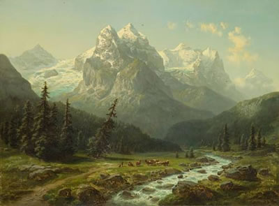 A view of the Alps with cattle in the foreground by Geza Viktor Haussmann - Auction record, sale price, and art valuation. Compare with similar artists and explore comparable artworks.