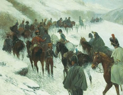 Napoleon leading his troops through the Guadarrama Mountains