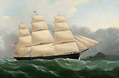 The Clipper Ship Challenge Arriving off the Coast of England Under Full Sail