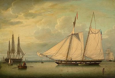 The American Revenue Schooner Drying sails in Boston Harbor by Robert Salmon - Auction record, sale price, and art valuation. Compare with similar artists and explore comparable artworks.
