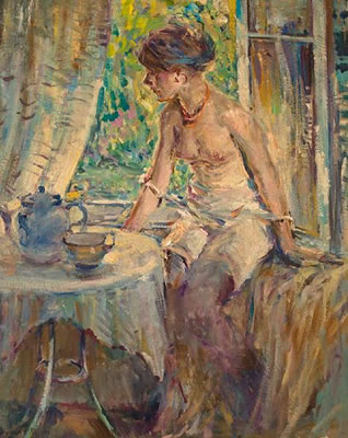 Seated nude at tea