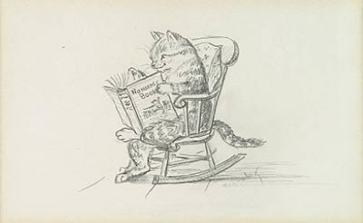 Untitled, cat in rocking chair reading from the Nonsense Book by Tasha Tudor - Auction record, sale price, and art valuation. Compare with similar artists and explore comparable artworks.