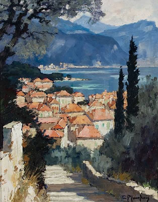 View of an Italian lake village
