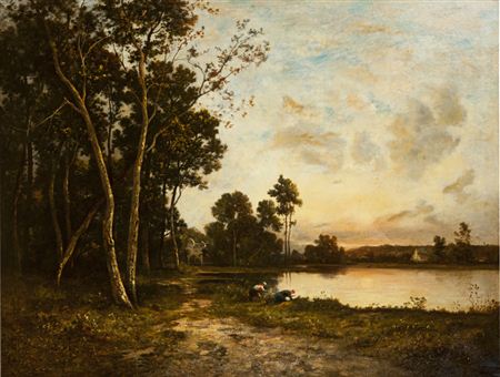 Washerwomen by a pond