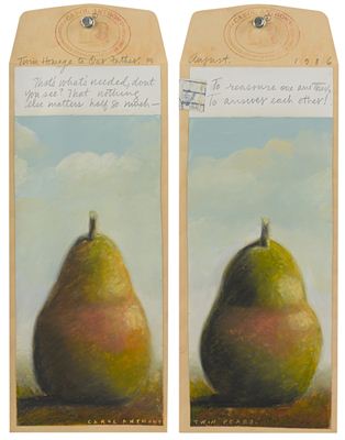 (i) Twin Homage to Our Father: Land Poem Willa Cather, 1986 (ii) Twin Homage to Our Father: Twin Pears, 1986 (iii) Peace Homage: This Should be of Interest to You, 1986 by Carol Anthony - Auction record, sale price, and art valuation. Compare with similar artists and explore comparable artworks.
