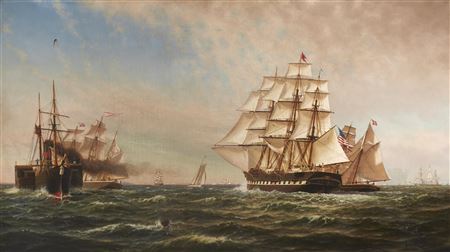 Sample artwork by John Petersen (1839 - 1874), known for sailing ships, coastal views - View similar artists and auction records
