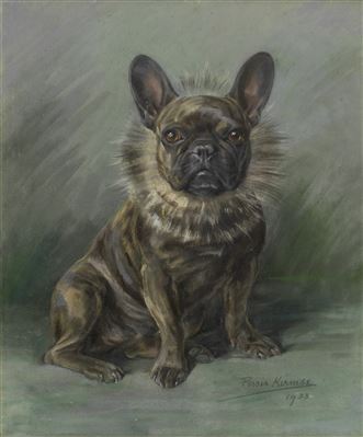 A French Bulldog in a collar by Persis Kirmse - Auction record, sale price, and art valuation. Compare with similar artists and explore comparable artworks.