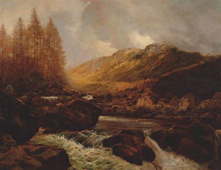 'A highland river with waterfall in the foreground'