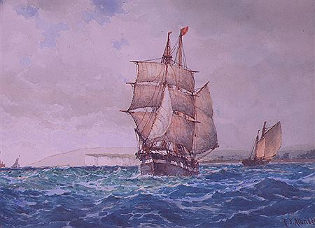 Ship under full sail off a chalk headland by Frederick James Aldridge - Auction record, sale price, and art valuation. Compare with similar artists and explore comparable artworks.