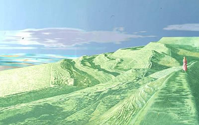 Figure in a fantastical landscape