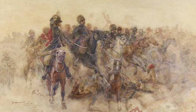 Russian cavalry attacking Turkish artillery