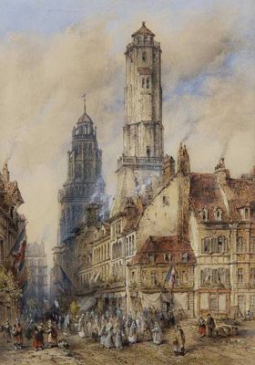 French town scene with religious procession by Thomas R Colman Dibdin - Auction record, sale price, and art valuation. Compare with similar artists and explore comparable artworks.