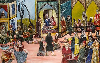 A prince entertaining a large company in a pavilion