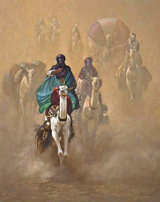 Sample artwork by Hocine Ziani (Born 1953), known for portrait, still life, landscape, historical painting, saharan life - View similar artists and auction records