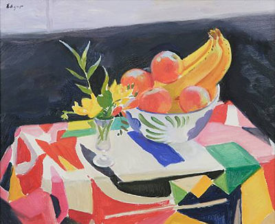 Still life of fruit and freesias