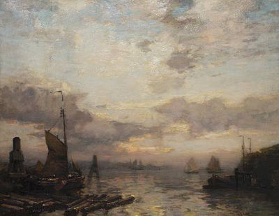 Sample artwork by James Campbell Noble (1846 - 1913), known for atmospheric marine painting, sailing boats - View similar artists and auction records
