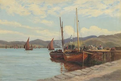 Loading fishing boats on the West Coast by William Dalglish - Auction record, sale price, and art valuation. Compare with similar artists and explore comparable artworks.