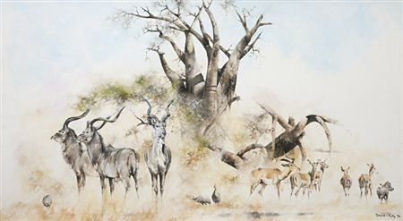 Kudu, helmeted guineafowl, impala and warthog by David Kelly - Auction record, sale price, and art valuation. Compare with similar artists and explore comparable artworks.
