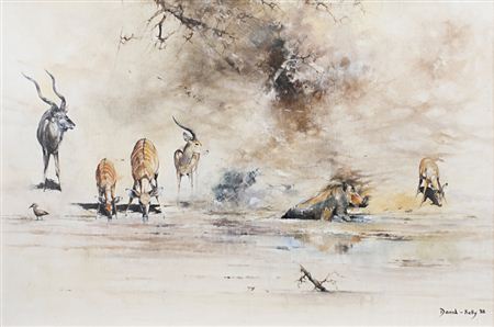 Nyala, warthog and kudu at the waterhole