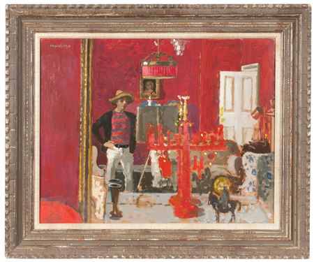 Portrait of Alberto Morrocco: Self portrait in Turkish hat