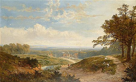 An extensive country landscape with cottages in the distance