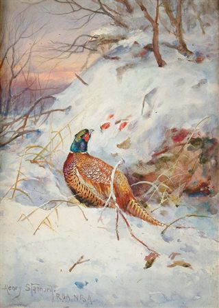A Pheasant foraging for berries in a snowscape by Henry Stannard - Auction record, sale price, and art valuation. Compare with similar artists and explore comparable artworks.
