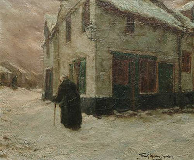 A figure in a snowy street by Frank Spenlove Spenlove - Auction record, sale price, and art valuation. Compare with similar artists and explore comparable artworks.