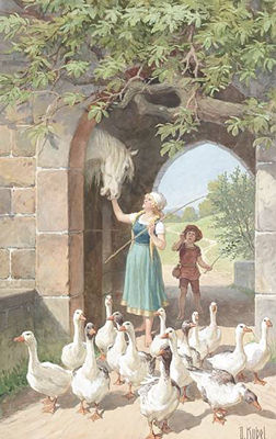 Illustrations for a fairytale called 'Goose Girl' from series I and II (set of 6)
