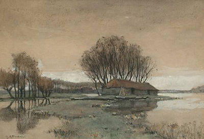 Barn by a lake by Gerard Altmann - Auction record, sale price, and art valuation. Compare with similar artists and explore comparable artworks.