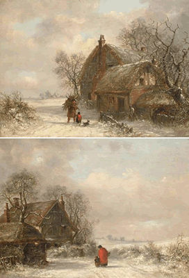 Figures in winter landscapes(a pair)