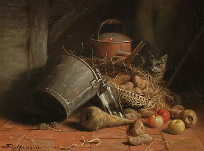 A cat hiding in a barn by John Fitz Marshall - Auction record, sale price, and art valuation. Compare with similar artists and explore comparable artworks.