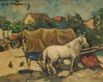 Horse next to carriage by Victor Quienen - Auction record, sale price, and art valuation. Compare with similar artists and explore comparable artworks.