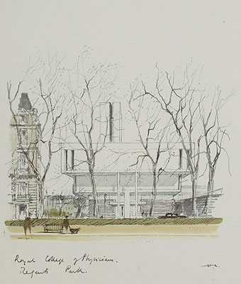 "Royal College of Physicians - Regents Park" by Hugh Casson - Auction record, sale price, and art valuation. Compare with similar artists and explore comparable artworks.