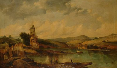Figures fishing on the Rhine