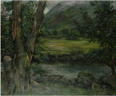 Landscape with mountains beyond
