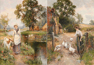 'Tending the calf'; and 'Tending the geese' (2) by Ernest Walbourn - Auction record, sale price, and art valuation. Compare with similar artists and explore comparable artworks.