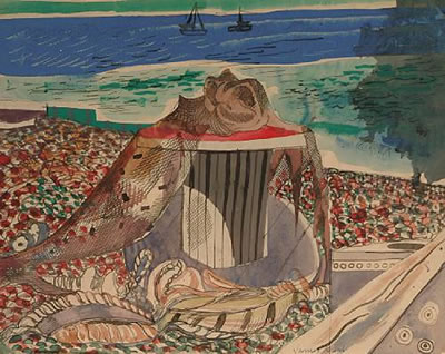 Beach scene with nets and rope