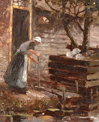 Sweeping the porch